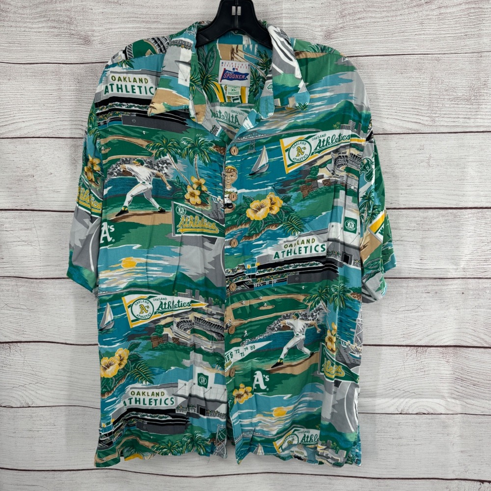 reyn spooner Oakland Athletics Green Multi Hawaiian Button-Down Shirt